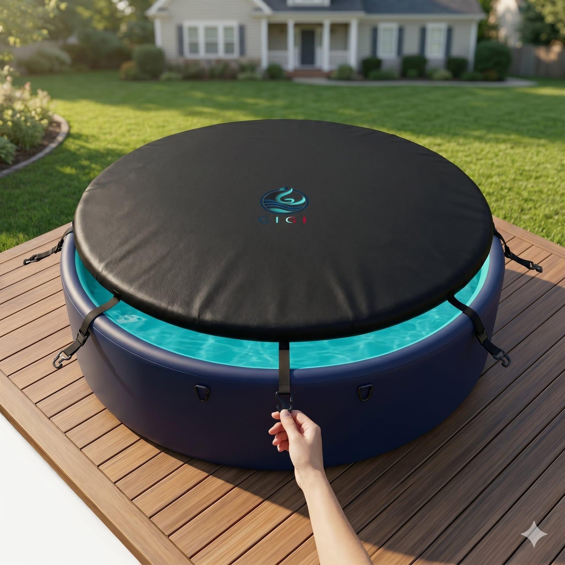 Couverture GIGI FRANCE posée sur une piscine drop stitch — protection sur-mesure
