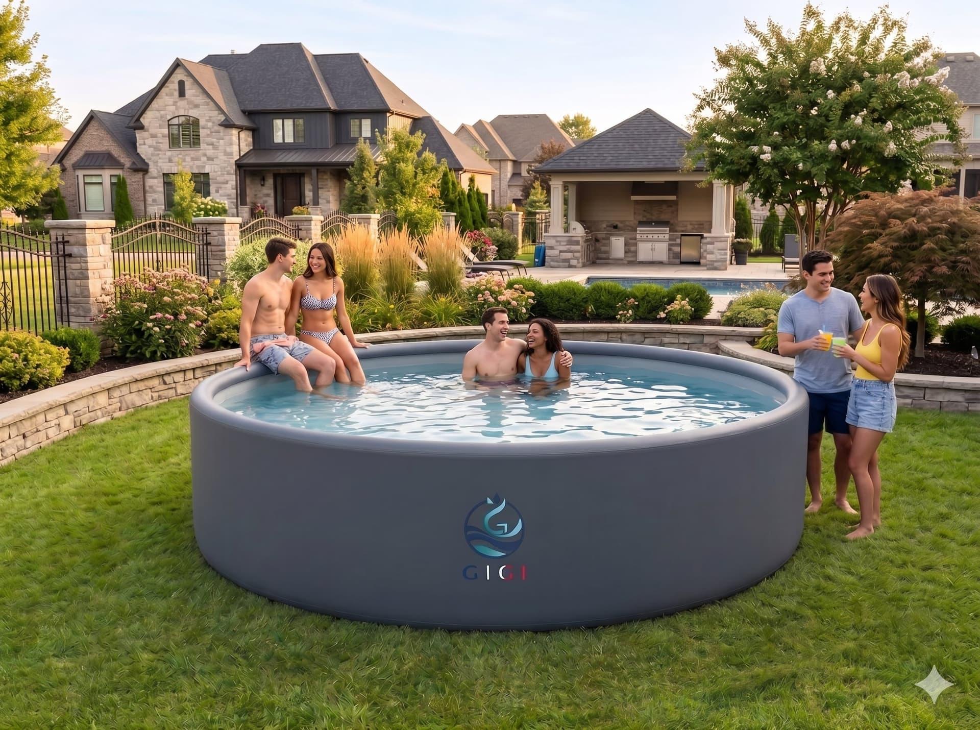 GIGI 16ft drop-stitch pool — family of 4 swimming
